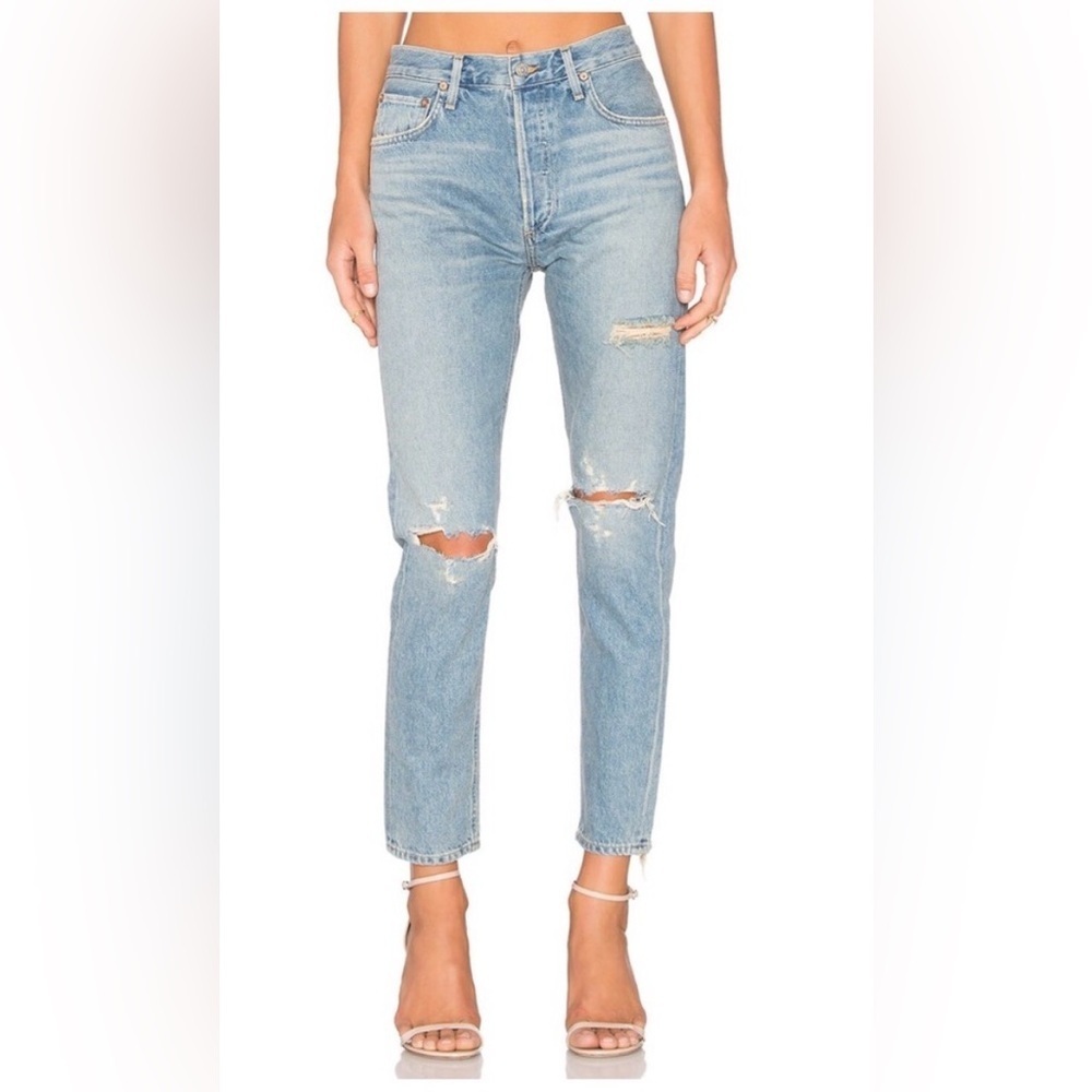 Agolde Jamie Light Blue Distressed Straight Leg Jeans- size 26